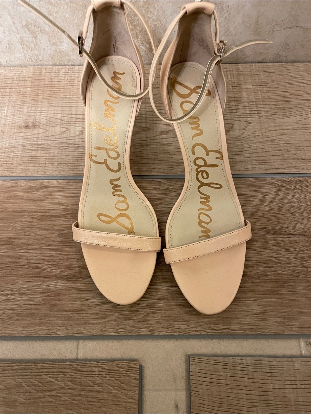 Sam Edelman Beige/Nude Ankle-Strap Heeled Sandals